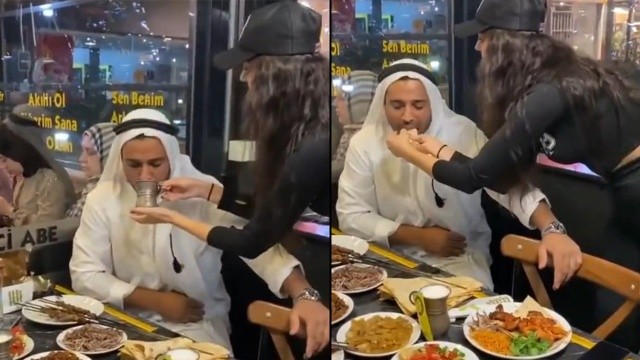Türk restoranında garson kızların elleriyle Mustafa Yabaş’ı beslemesi büyük tepki çekti